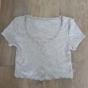gray lace coquette crop shirt